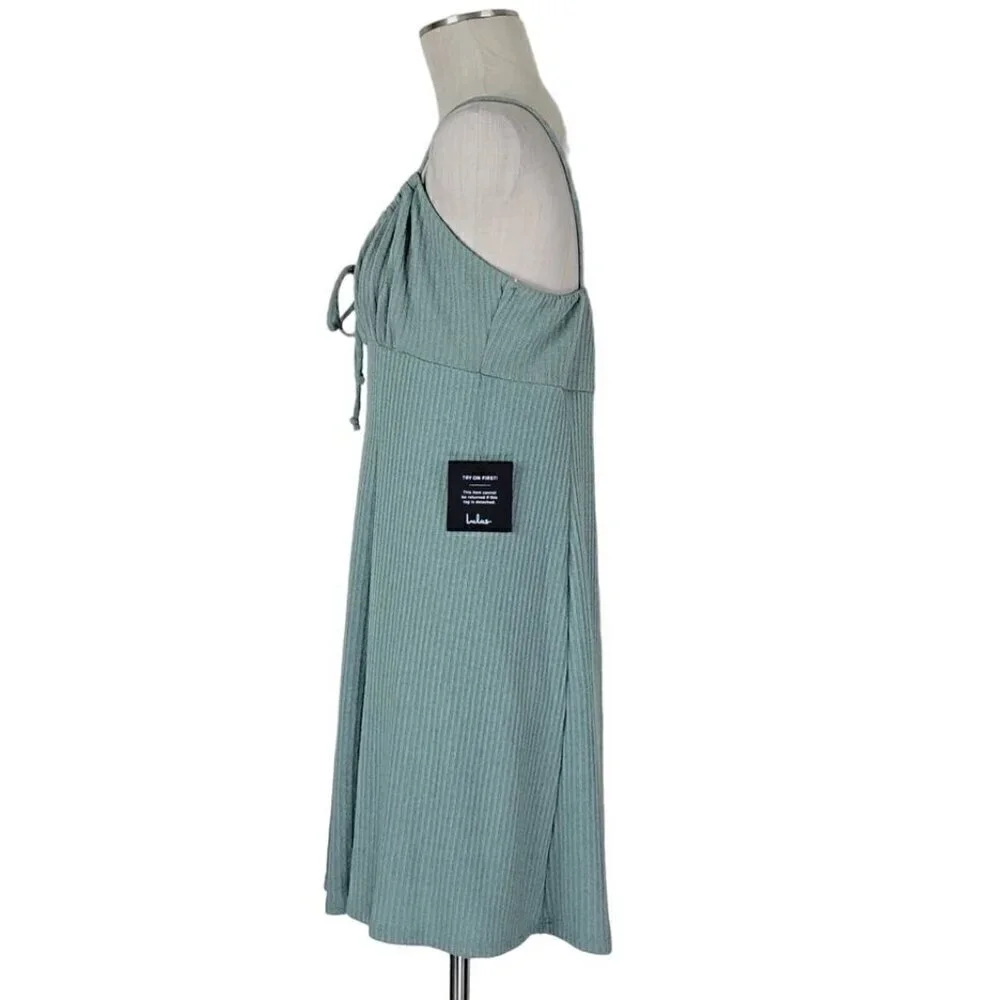 Lulus Mini Skater Dress Size XL Drawstring Ribbed Terry Knit Casual Confidence